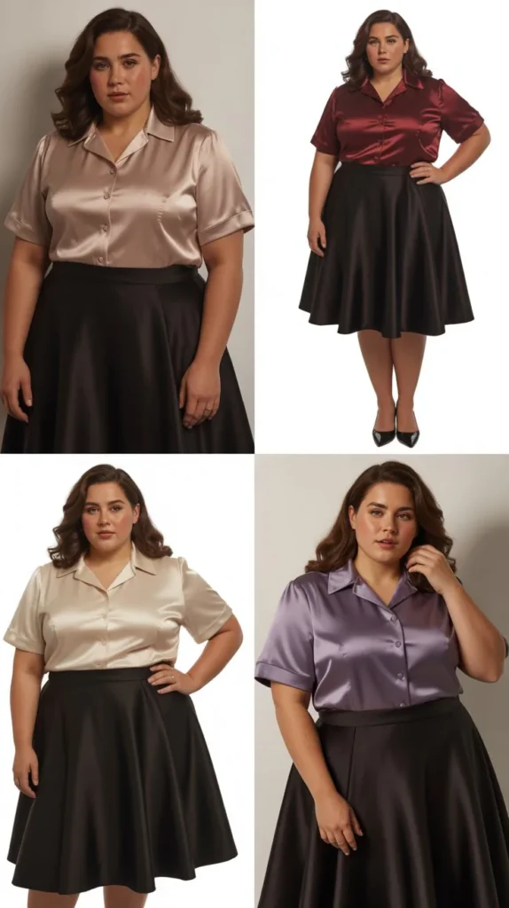 . Satin Blouse with Tailored Skirt