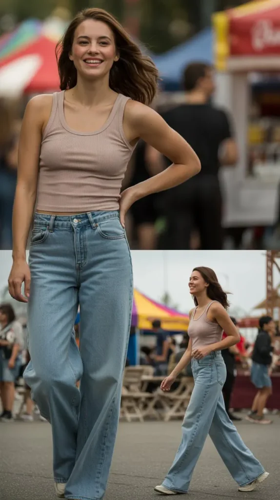 Wide-Leg Jeans With Tank Top