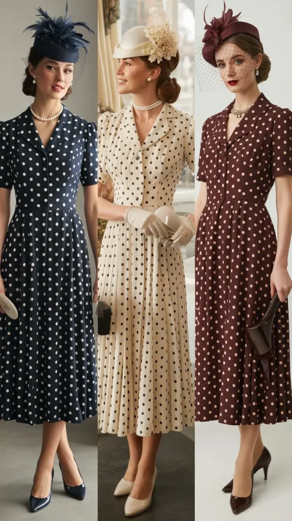 Polka Dot Midi Dress with Fascinator