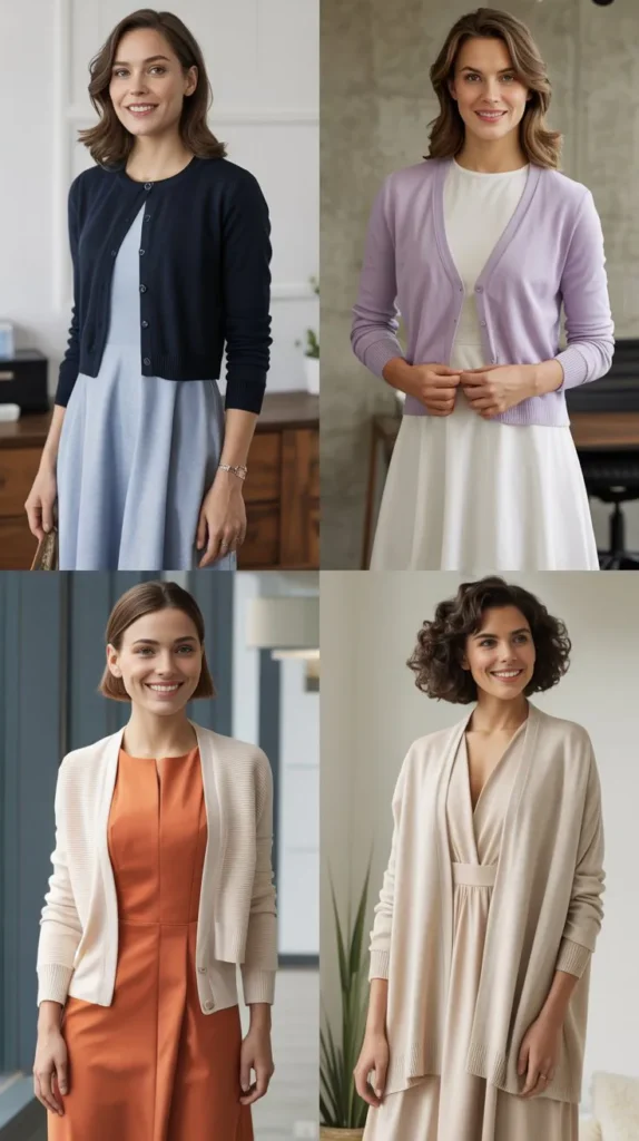 Cardigan Layered Over Office Dress