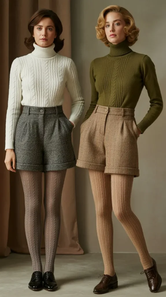 Tweed Shorts With Ribbed Tights