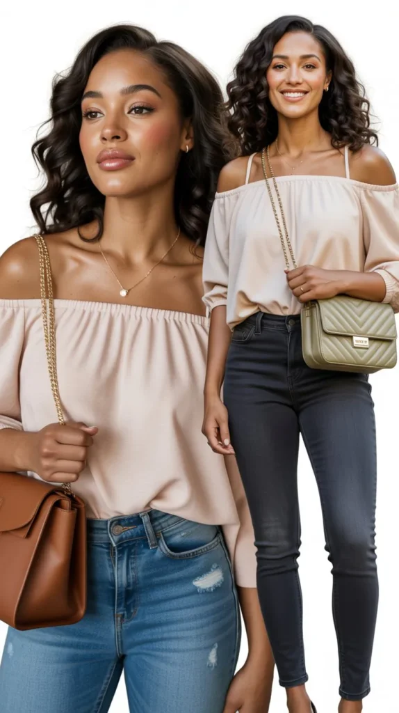 . Off-Shoulder Top With Jeans