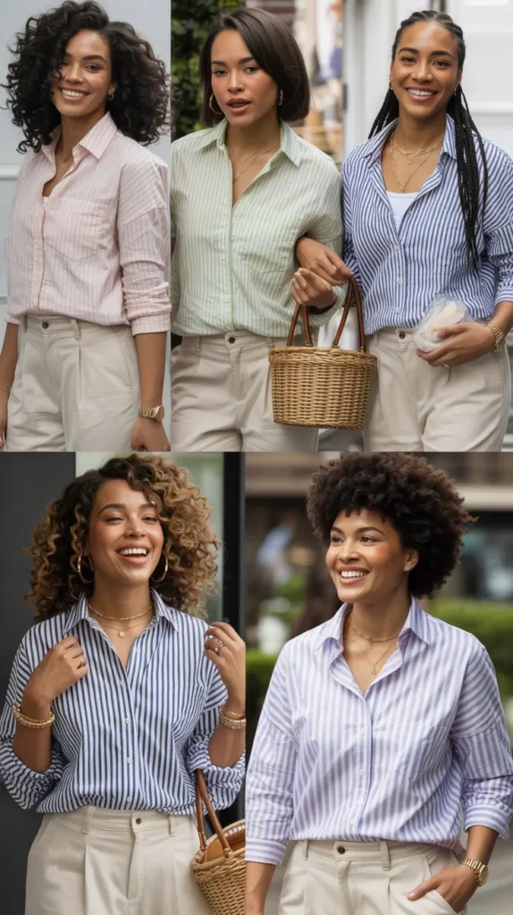 Cream Pants with Striped Shirt