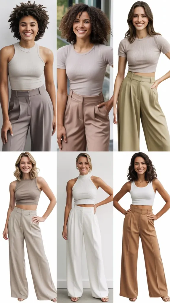 Wide-Leg Pants with Fitted Knit Top