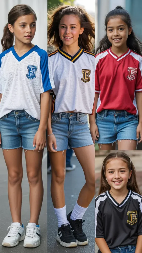 Sporty Jersey Top With Jean Shorts