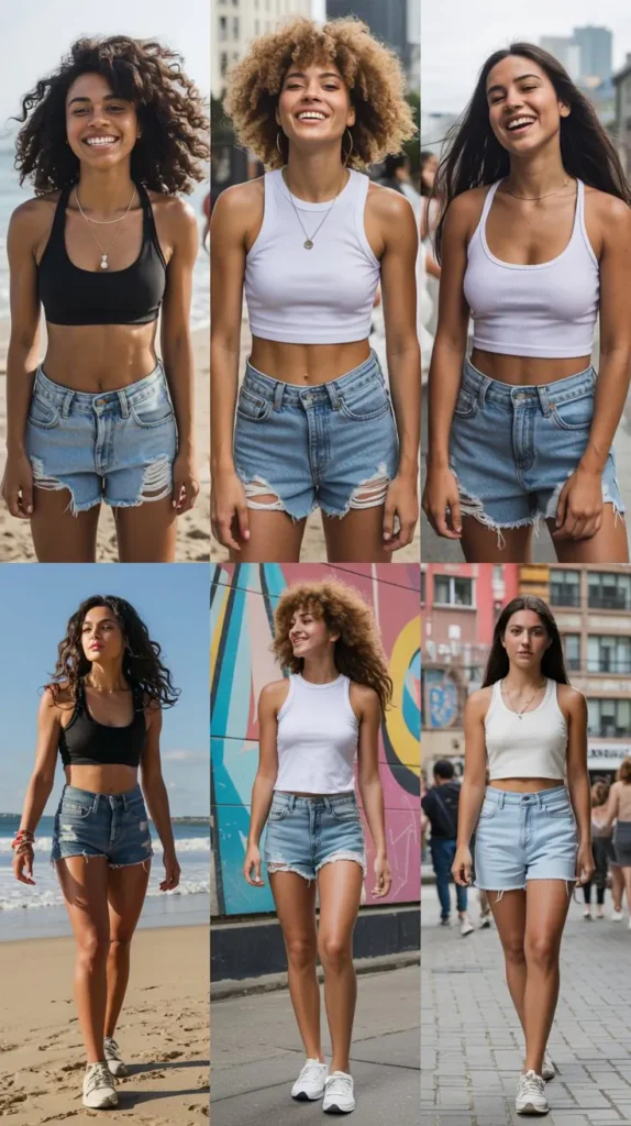 Crop Top and Ripped Jean Shorts