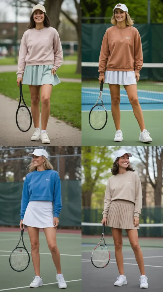 Neutral Sweatshirt with Tennis Skirt