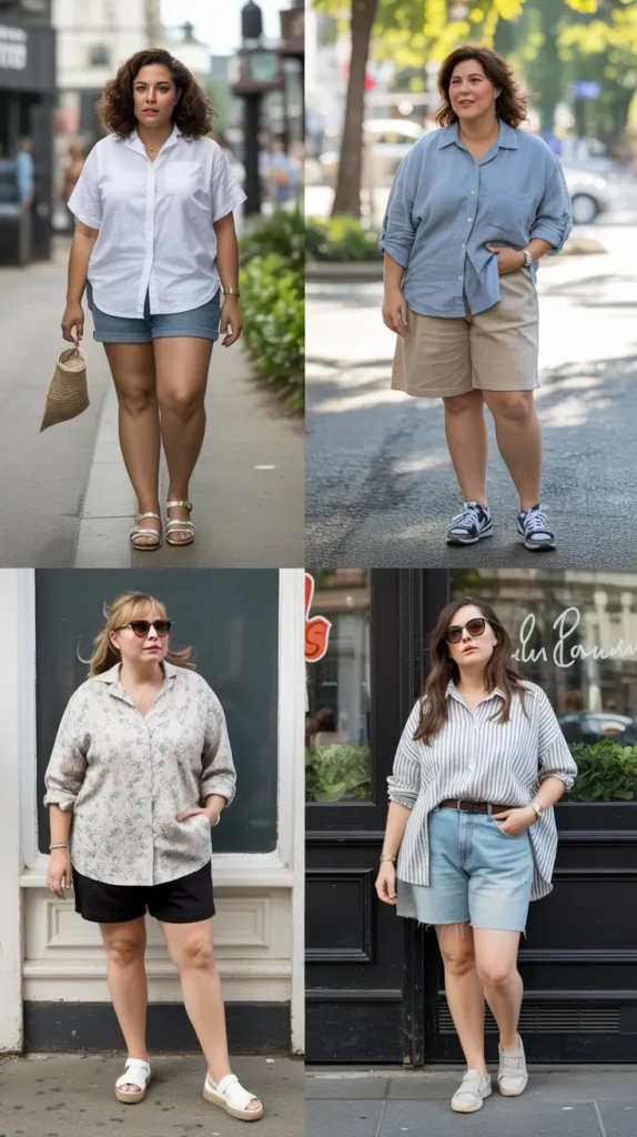 Oversized Button-Up Shirt With Shorts