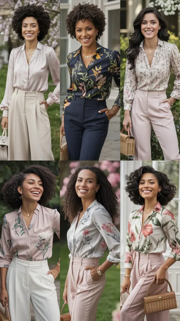 Floral Blouse with Tailored Pants