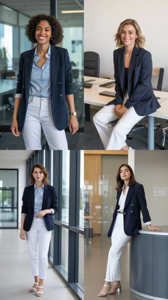 Navy Blazer With White Jeans