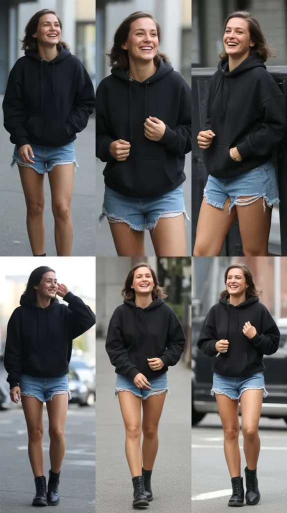 Black Hoodie With Distressed Shorts