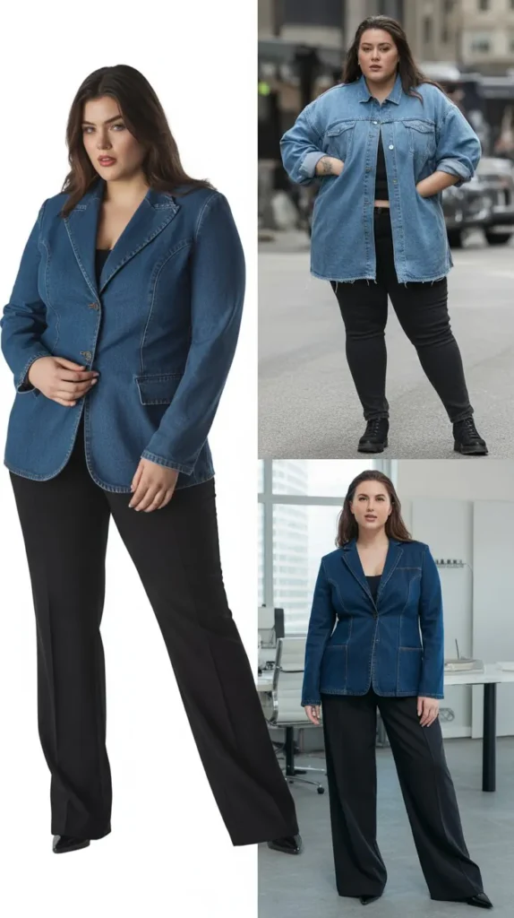 Denim Blazer with Black Pants