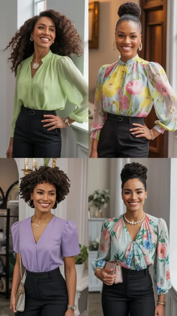 Black High-Waisted Pants with Colorful Blouse