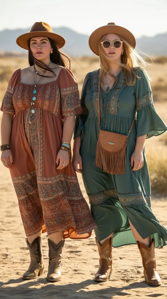 Boho Maxi Dress With Cowboy Boots