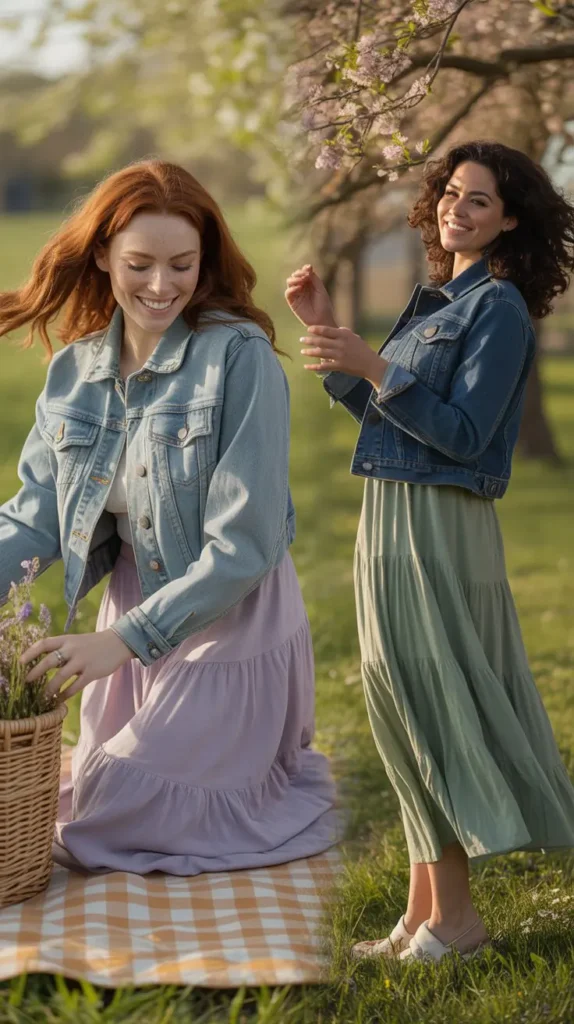 Cropped Denim Jacket With Maxi Skirt