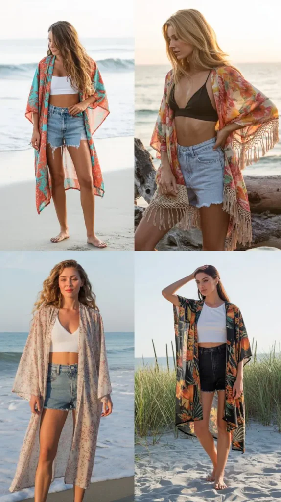 Floral Kimono with Jean Shorts