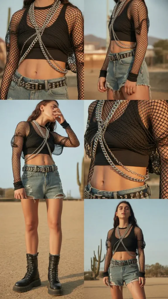 Edgy Fishnet Layering Outfit