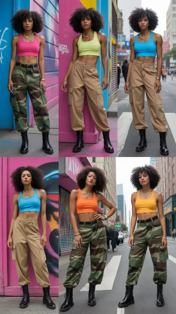 Camouflage Cargo Pants With Crop Top