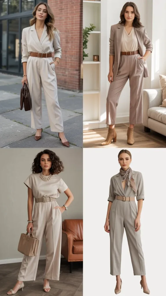 Neutral Jumpsuit with Belt