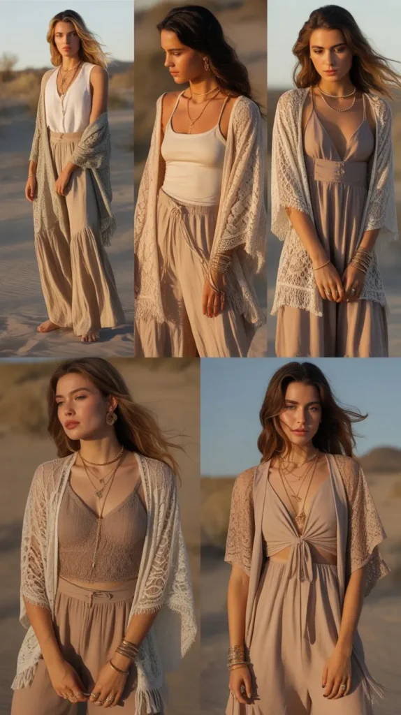  Lace Kimono Over Neutral Basics