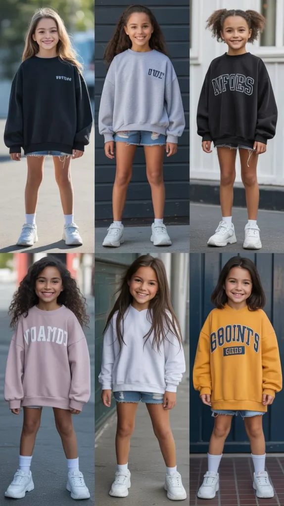 Oversized Sweatshirt and Biker-Inspired Jean Shorts