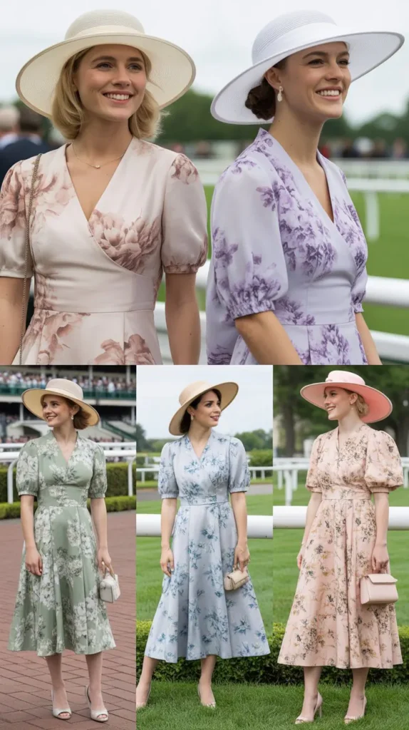  Floral Midi Dress with a Wide-Brim Hat