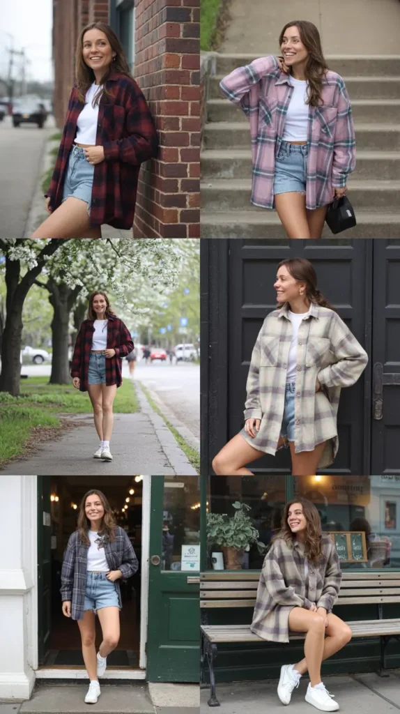 Flannel Shirt With Denim Shorts