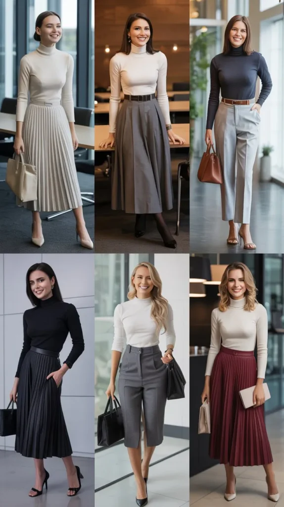 Turtleneck With Pleated Midi Skirt