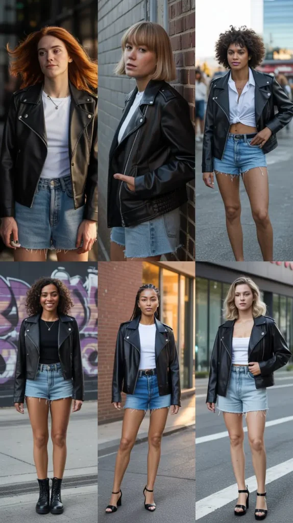Leather Jacket with Jean Shorts