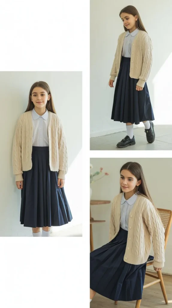 Cardigan with Basic Tee and Skirt