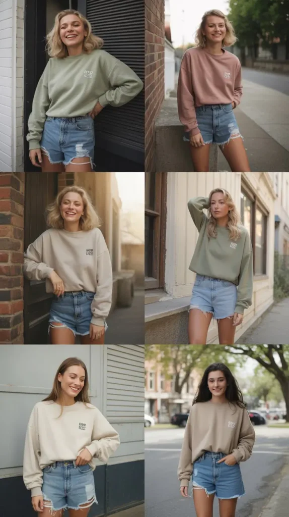 Vintage Sweatshirt With Frayed Jean Shorts