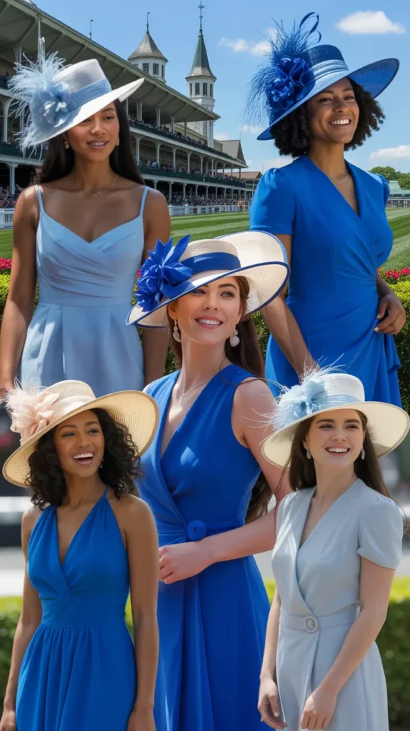 Classic Kentucky Derby Blue Dress with Traditional Derby Hat