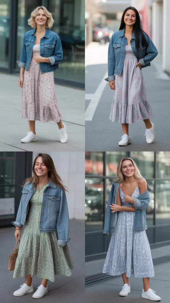 Denim Jacket with Floral Midi Dress
