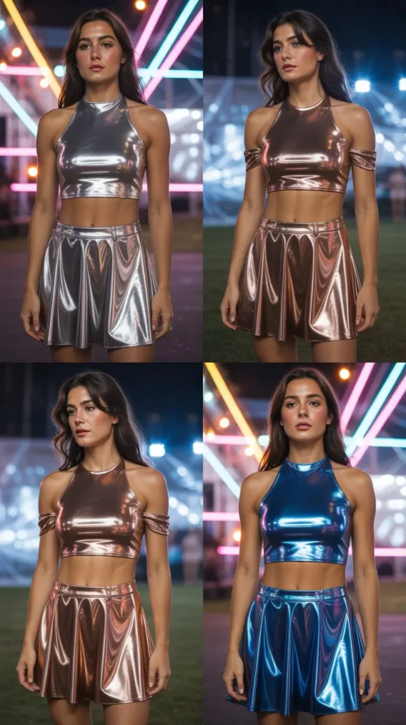 Metallic Crop Top with Skirt