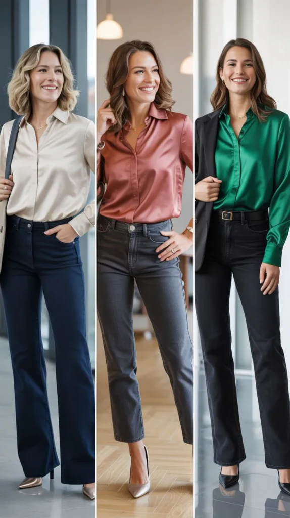 Satin Blouse With Straight-Leg Jeans