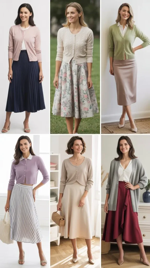 Spring Cardigan with Midi Skirt