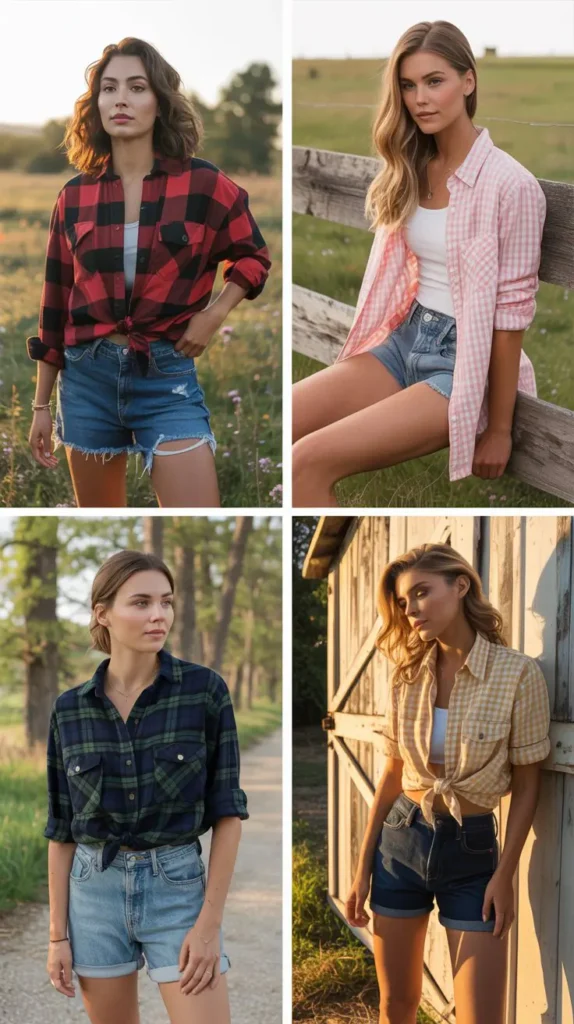 Plaid Shirt and Jean Shorts