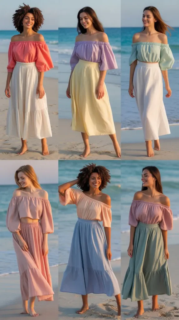 Off-Shoulder Tops with Flowy Skirts
