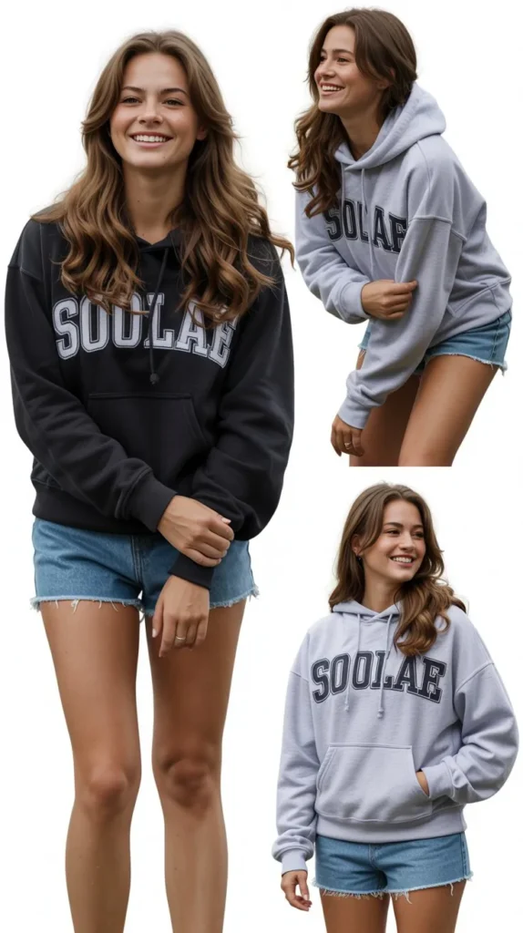  Hoodie with Denim Shorts