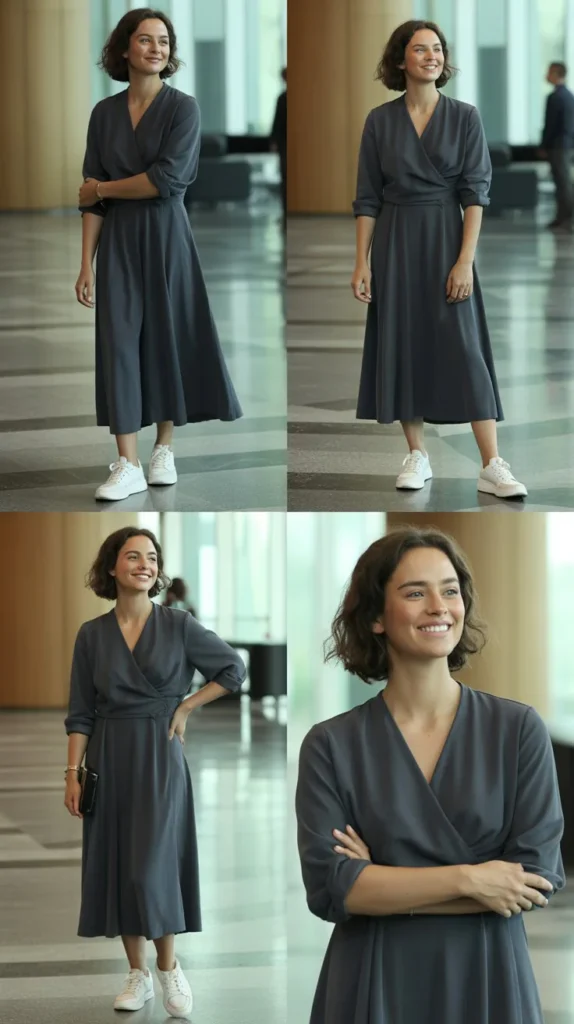  Elegant Wrap Dress with Sneakers