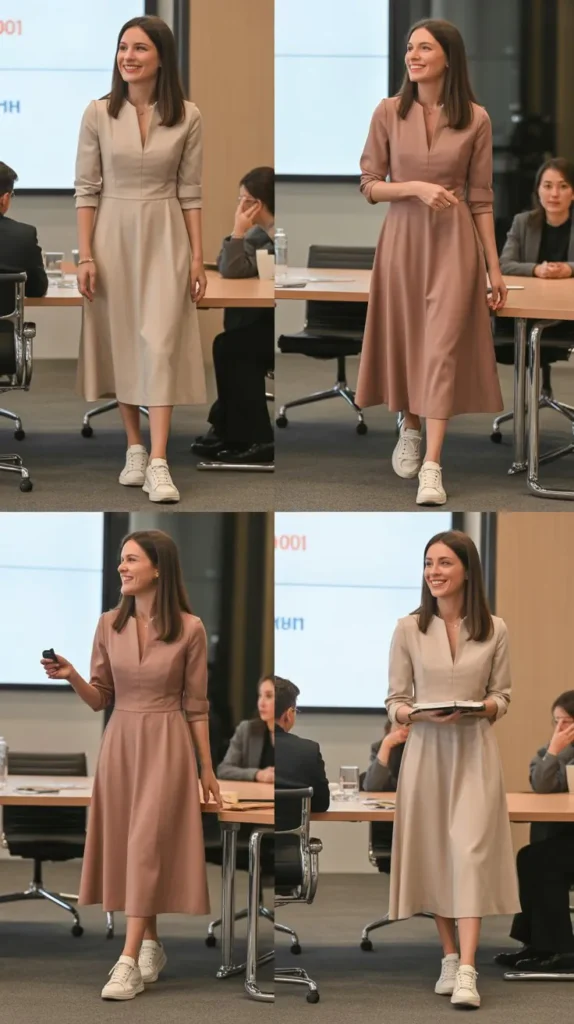 Midi Dress with Minimal Sneakers