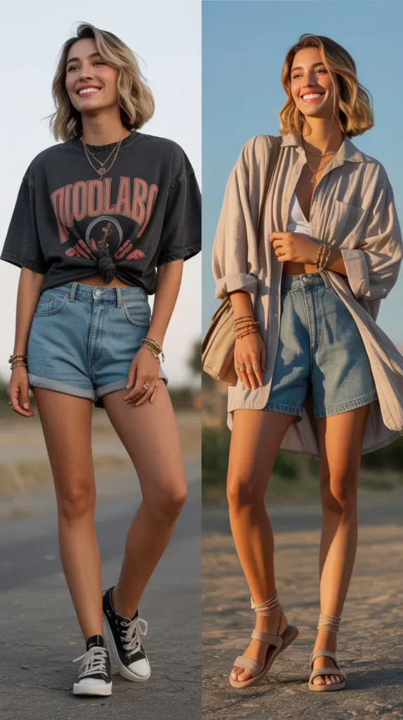  Oversized Shirt and Shorts Outfit