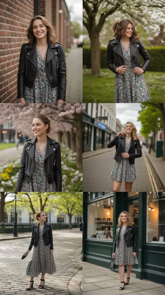Leather Jacket with Floral Dress