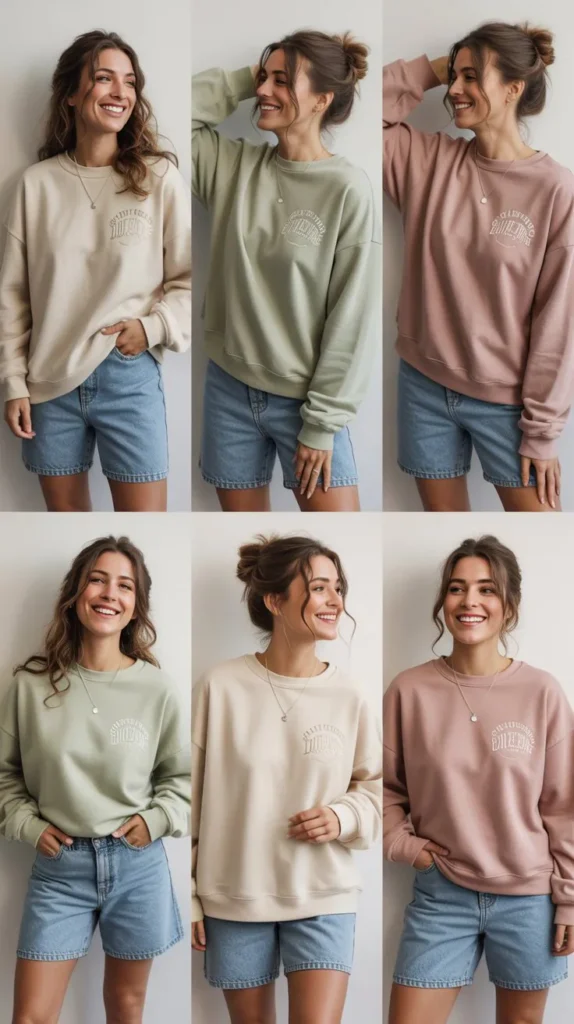 Everyday Cozy Sweatshirt and Jean Shorts Combination