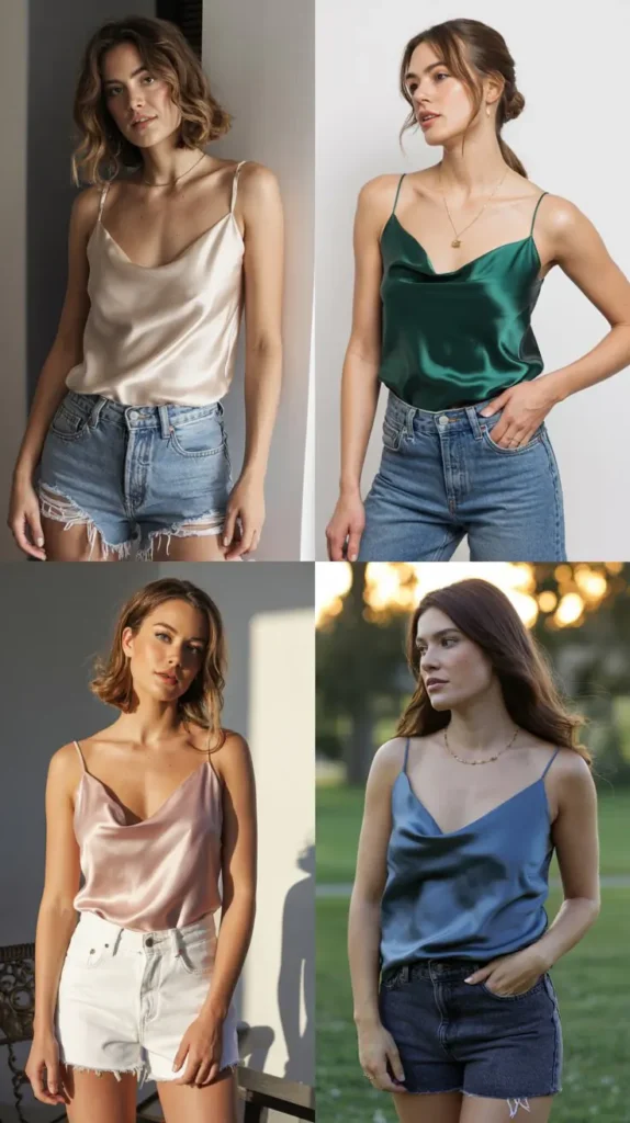  Satin Camisole with Jean Shorts