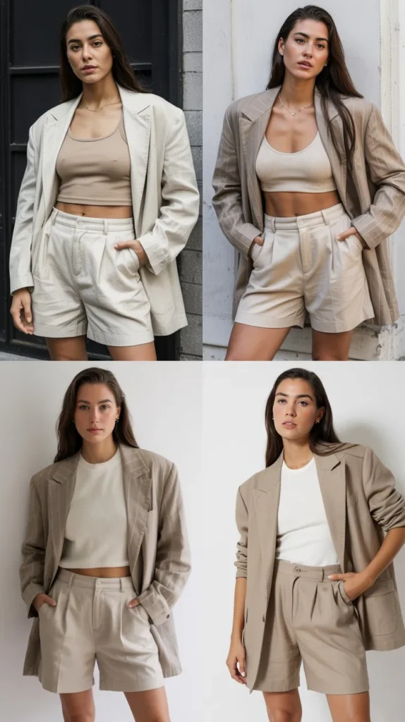 Monochrome Beige Shorts Outfit