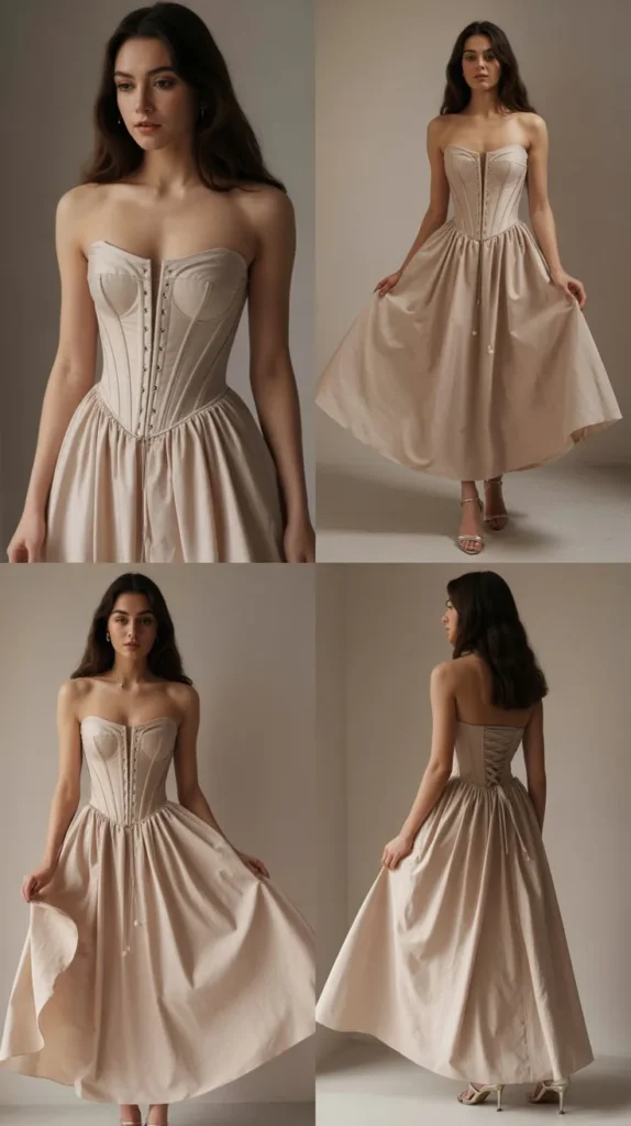 Romantic Corset Bodice Dress with Flowing Skirt