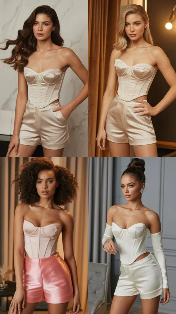 Satin Shorts With Corset Top