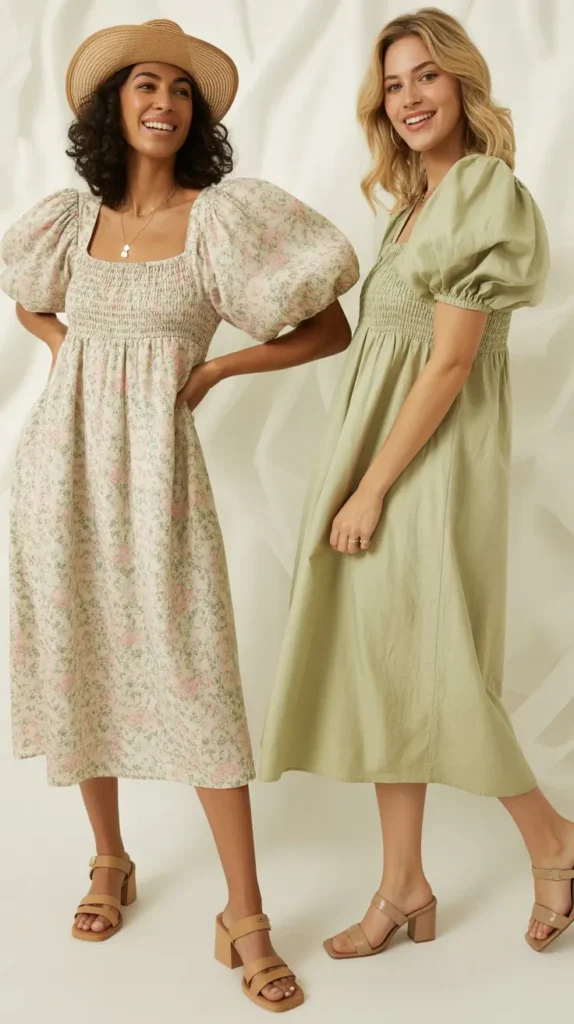  Puff Sleeve Dress with Sandals