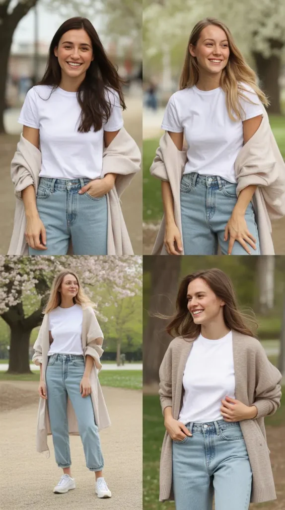White Tee and Light Wash Jeans
